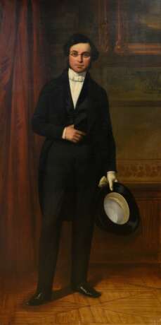 Glaize, Auguste Barthélémy (1807-1893) "Ganzfiguriges Portrait eines jungen Mannes mit Brille" 1842, Öl/Leinwand doubliert, m.r. sign./dat., ca. 212x104 (m.R. ca. 226x118cm), rest. - фото 1