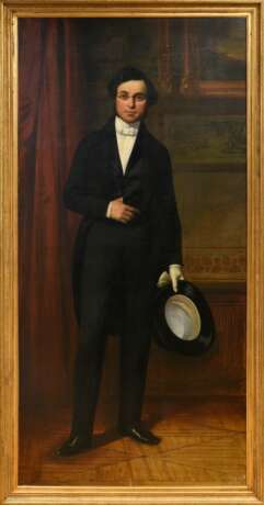 Glaize, Auguste Barthélémy (1807-1893) "Ganzfiguriges Portrait eines jungen Mannes mit Brille" 1842, Öl/Leinwand doubliert, m.r. sign./dat., ca. 212x104 (m.R. ca. 226x118cm), rest. - photo 2