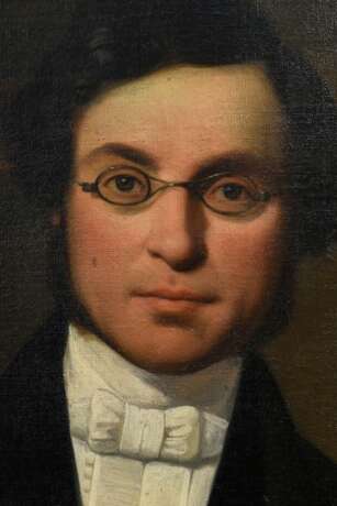 Glaize, Auguste Barthélémy (1807-1893) "Ganzfiguriges Portrait eines jungen Mannes mit Brille" 1842, Öl/Leinwand doubliert, m.r. sign./dat., ca. 212x104 (m.R. ca. 226x118cm), rest. - photo 3