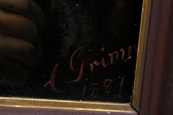 Grimm, Constantin v. (1845-1898) "Kind mit Katze" 1887, Öl/Holz, u.r. sign./dat., 35x26,5cm (m.R. 41x33,5cm), min. rest. - photo 4