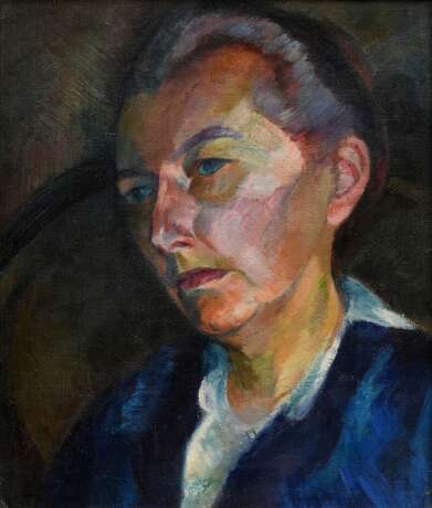 Wolf, Hariett (1894-1987) zugeschr. "Weibliches Portrait - Mutter der Künstlerin", verso "Ausblick auf die Alster", Öl/Leinwand, 42,3x36,3cm (m.R. 53,3x47,4cm), Leinwand leicht wellig - photo 1