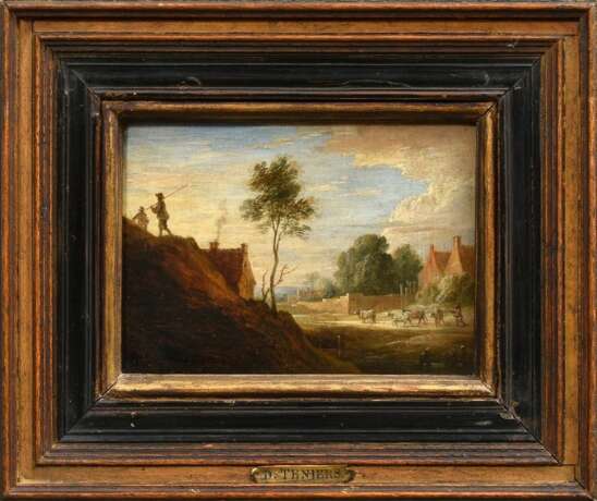 Teniers, David II (1610-1690) „Dörfliche Szene“, Öl/Holz, 12,2x16,8cm (m.R. 22,8x27,5cm), min. Altersspuren - Foto 2
