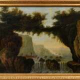 Unbekannter Künstler um 1780 "Ideale Landschaft mit Wasserfall und Personenstaffage", Öl/Leinwand, 44x53,8cm (m.R. 51x61,5cm), kleine Defekte der Maloberfläche, rest. - фото 2