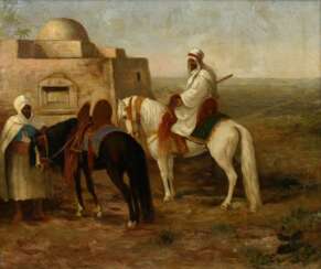 Davidson, Charles Grant (1824-1902) "Zwei Araber mit Pferden außerhalb der Stadt", Öl/Leinwand wohl doubliert, u.l. sign., 51x61cm (m.R. 60,5x70,5cm), rest., leicht verschmutzt