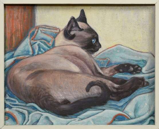 Fredderich, Rudolf (1886-1976) “Siam Katze auf Decke“, Öl/Leinwand auf Platte kaschiert, 39,5x49cm (m.R. 42x51,5cm), leicht berieben - Foto 2