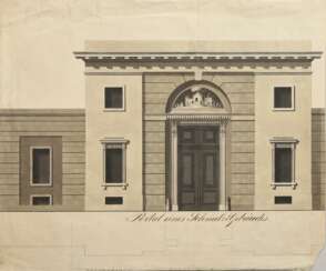 Unbekannter Künstler um 1800 "Portal eines Schmelz-Gebäudes", Tinte laviert, u. betit., im Passepartout montiert, 45,2x54cm (m.PP. 54,5x70cm), div. Defekte