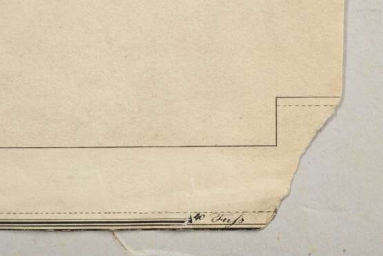 Unbekannter Künstler um 1800 "Portal eines Schmelz-Gebäudes", Tinte laviert, u. betit., im Passepartout montiert, 45,2x54cm (m.PP. 54,5x70cm), div. Defekte - photo 2