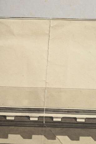 Unbekannter Künstler um 1800 "Portal eines Schmelz-Gebäudes", Tinte laviert, u. betit., im Passepartout montiert, 45,2x54cm (m.PP. 54,5x70cm), div. Defekte - photo 3