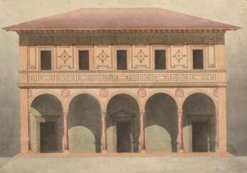 Architekturentwurf "Palladianisches Gebäude", 19.Jh., Tinte/Aquarell, auf Papier im Passepartout montiert, 25,8x37,2cm (m.PP. 40x50cm), o.r. Knickspur, leicht fleckig