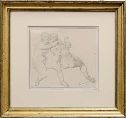 Straschiripka Canon, Hans v. (1829-1885) "Aktstudie zu einem sitzenden Paar", Bleistift/Papier, u.r. sign., 17,8x20cm (m.R. 35,7x38,5cm), min. fleckig - Foto 2