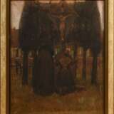 Leemputten, Frans van (1850-1914) "Zwei Frauen am Wegkreuz" 1911, Aquarell/Kohle/Farbkreide, u.l. sign., 77,5x63,5cm (m.R. 90x76cm), Defekte - Foto 2