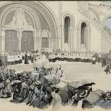 Unbekannter Künstler um 1900 "Wallfahrtsszene in Lourdes", Bleistift/Aquarell, weiß gehöht, 12,3x17,6cm (m.R. 20x26cm), leicht vergilbt - фото 1