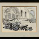Unbekannter Künstler um 1900 "Wallfahrtsszene in Lourdes", Bleistift/Aquarell, weiß gehöht, 12,3x17,6cm (m.R. 20x26cm), leicht vergilbt - Foto 2
