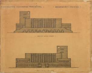 Schumacher, Fritz (1869-1947) Umkreis "Architekturentwurf für den Wettbewerb Flughafen Fuhlsbüttel, Kennwort Meteor" um 1920/25, Bleistift/Karton, im Passepartout montiert, 33,4x41,4cm (m.PP. 41,5x51,5cm)