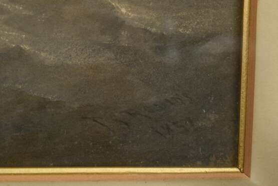 Robins, Thomas Sewell (1810-1880) "Fischer in rauer See vor Küste" 1852, Aquarell/Papier auf Holz kaschiert, u.r. sign./dat., verso bez., Prunkrahmen (kleine Defekte), 34,5x51cm (m.R. 54,5x71cm) - Foto 3