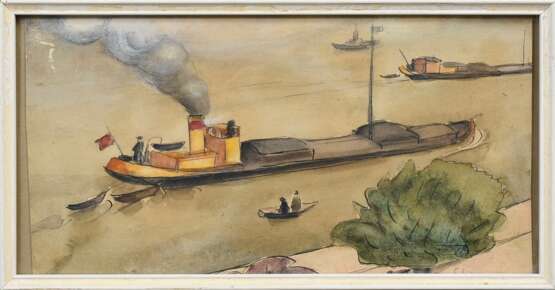 Wohlwill-Thomae, Emmy (1883-1961) "Frachtschiff", Aquarell/Feder/Bleistift, u.r. monogr., 18x34,2cm (m.R. 19,5x37,5cm), kleine Defekte der Maloberfläche, Provenienz: Slg. Fam. Wohlwill - фото 2
