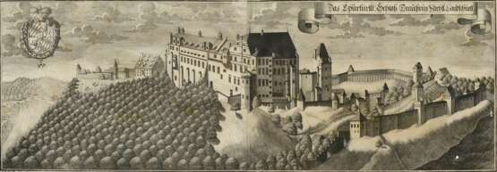 2 Landshut-Ansichten: Steidlin, Johann Matthias (1717-1754) „Das Churfürstl: Schloß Traußniz Nechst Landshuett“ (Schloß Trausnitz) und Wening, Michael (1645-1718) "Unser Lieben Frauten Kloster Selingthal nechst Landtshuet" (Kloster Seligenthal), Kupferst - Foto 6