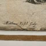 5 Küsel, Matthäus (1629-1681) "Caverna d‘Eolo (11. Blatt), Valle co‘l fiume Xanto (12. Blatt), Cedrara (16. Blatt), Anfiteatro (15. Blatt)", Bühnenbilder aus der Oper "Il Pomo d’Oro" und ein unbekanntes "Bühnenbild", Kupferstiche, 3x i.d. Platte sign., n - Foto 7