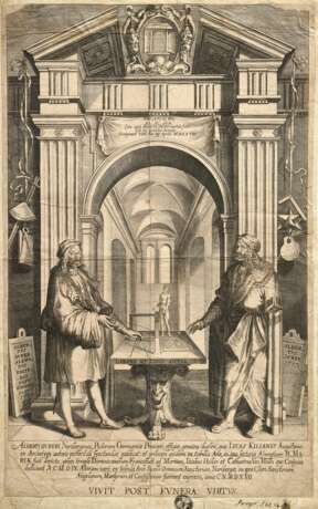 Kilian, Lucas (1579-1637) "Albrecht Dürer im Ruhmestempel", Kupferstich, auf Papier montiert, Slg.-Stempel (BvL unter Krone), BM 42,8x27cm (66,5x45cm), div. Defekte, ehem. Slg. Walter Vonficht/Allgäu - Foto 1