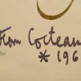 Cocteau, Jean (1889-1963) „Orphée" 1960, Farblithographie, 31/100, u. sign./num., i. Stein sign./dat., verso Klebeetikett Galerie Lochte & Co./Hbg., 68x55 (m.R. 74x60,5cm), leicht ausgeblichen - photo 4