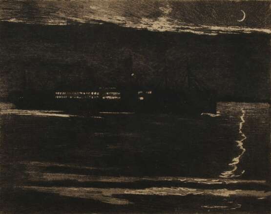 Illies, Arthur (1870-1952) "Ausfahrender Dampfer" 1922, Radierung, u.r. sign., PM 16,2x20,8cm (m.R. 25,8x30,7cm), vergilbt, min. fleckig - photo 1