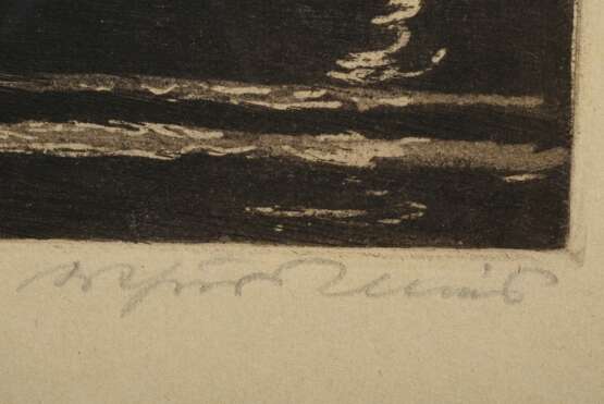 Illies, Arthur (1870-1952) "Ausfahrender Dampfer" 1922, Radierung, u.r. sign., PM 16,2x20,8cm (m.R. 25,8x30,7cm), vergilbt, min. fleckig - фото 3