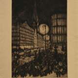 Illies, Arthur (1870-1952) "Weihnachtsmarkt (Hbg.)" 1922, Radierung, u.r. sign., PM 35,3x24,2cm, BM 48x33,8cm, vergilbt, min. fleckig - photo 2