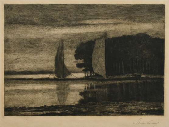 Leistikow, Walter (1865-1908) "Segelboote", Radierung, u. Stempelsign./bez., im Passepartout montiert, 24,5x34,5cm, BM 34x44cm (m.PP. 55,5x66cm), lichtrandig - фото 1