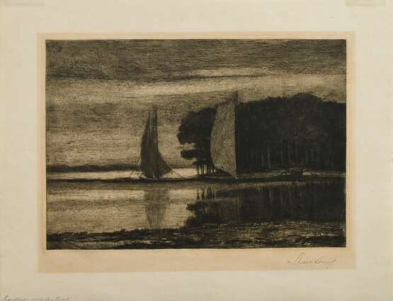 Leistikow, Walter (1865-1908) "Segelboote", Radierung, u. Stempelsign./bez., im Passepartout montiert, 24,5x34,5cm, BM 34x44cm (m.PP. 55,5x66cm), lichtrandig - Foto 2