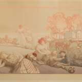 Lepère, Louis Auguste (1849-1918) "Sonntag vor den Thoren von Paris" (Bucolique moderne) 1901, Farbholzschnitt, u.l. i. Stock sign./dat./bez., auf Papier montiert und darauf bez., Lichtrand, leichte Altersspuren - photo 3