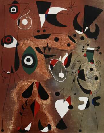 Miró, Joan (1893-1983) „Femmes, oiseaux, étoile“ 1949, Farblithographie, 31/300, u. sign./num., PM 59,7x47,7cm (m.R. 85x69cm), leicht vergilbt - Foto 1