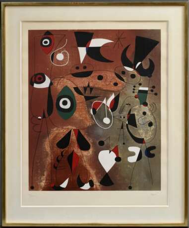 Miró, Joan (1893-1983) „Femmes, oiseaux, étoile“ 1949, Farblithographie, 31/300, u. sign./num., PM 59,7x47,7cm (m.R. 85x69cm), leicht vergilbt - Foto 2