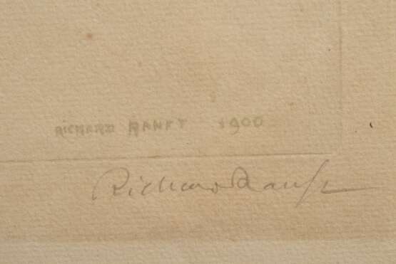 Ranft, Richard (1862-1931) "le retour du Bal (Au Fond Notre Dame)" 1900, Farbradierung, u.r. sign., u.r. i.d. Platte sign./dat., u.l. Slg.-Stempel, im Passepartout montiert, PM 29,8x37,8cm, BM 44x57cm (m.PP. 50x57,5cm), fleckig, Lichtrand - Foto 4