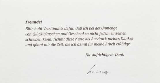 Theuerjahr, Heinz (1913-1991) "Rehe" Holzschnitt, Faltblatt als Grußkarte, gewidmet/sign./bez., in Original Brief (1988) von Theuerjahr an Grützner, PM 4,8x8cm, BM 9,5x18/36cm - Foto 3