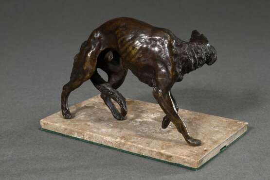 Bronze Figur "Windhund" in feiner Ausführung auf Steinsockel, 19.Jh., 9x13cm - photo 3