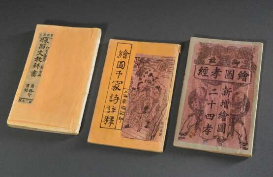 3 Diverse chinesische Holzschnitt Bücher: Sagen- und Kinderlesebuch, ca. 21x13,5/20x13cm, Gebrauchsspuren - Foto 1