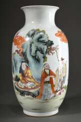 Balustervase mit feiner polychromer Malerei &quot;Acht Luohan&quot;, apokryphe Siegelmarke &quot;Berg der roten Artemisia&quot;, China, 20.Jh., H. 42cm