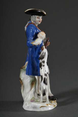 Polychrom staffierte Meissen Figur „Jäger mit Hund und Rebhuhn“ in seltener Farbgebung, Entw.: Peter Reinicke um 1753/1754, Ritznr.: 60248/1302, 20.Jh., H. 14,5cm - Foto 2