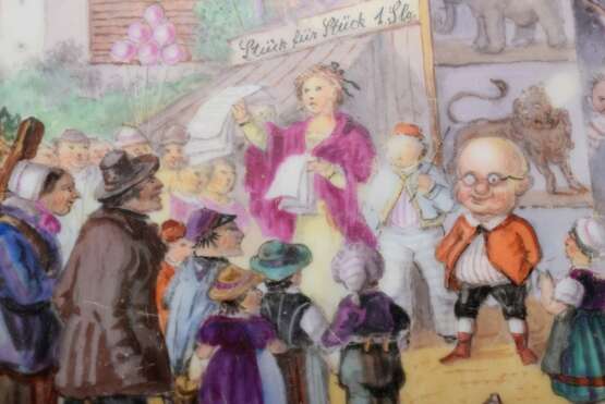 KPM Porzellan Tablett eines Kinderservices mit detailreicher Hausmalerei Szene "Jahrmarkt-Attraktionen", Deutsch um 1850/1860, 27x20cm, berieben - photo 3