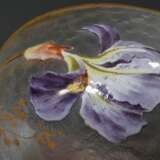 Jugendstil Schale mit naturalistischer polychromer Emaille Malerei "Irisblüten" auf mattiertem Glas, Sternschliff im Boden, um 1900, H. 9,5cm, Ø 18cm - фото 6