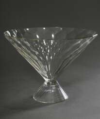 Facettierte Art Deco Glas Aufsatzschale in Doppeltrichterform, H. 22cm, Ø 29cm, Fuß min. bestoßen