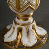 Biedermeier Vase in weißem Überfangglas mit Golddekor, H. 31,5cm, Gold berieben - Foto 4