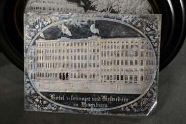 5 Diverse Kainer, Wenzel (tätig 1850-1865 in Hbg.) Zinn-Abgüsse v. geschliffenen Glasplatten "Hamburg Ansichten" (2x oval 13,3x11cm, 3x eckig 6,3x6,8/9x6,8cm), Altersspuren, Provenienz: aus der Familiennachfolge von W. Kainer