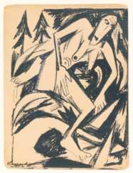 Natalia Goncharova (Ladyzhino 1881 - Paris 1962). Illustration aus Aleksei Kruchenykhs Les Ermites, 'Einsiedler und Einsiedlerinnen, Zwei Gedichte'.