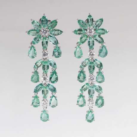 Paar Smaragd-Brillant-Ohrhänger - Foto 1