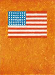 Jasper Johns (Augusta 1938). Flag on orange field.