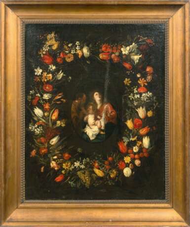 Mario Nuzzi (Penna Fermana 1603 - Rom 1673), Umkreis. Heilige Familie im Blütenkranz. - photo 2