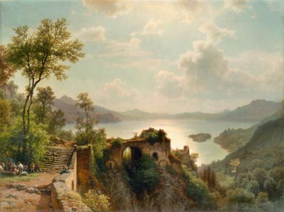 Hermann Pohle (Berlin 1831 - Düsseldorf 1901). Blick über einen See. - Foto 1