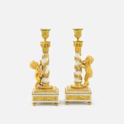 Paar Napoléon III Kerzenhalter mit Putten.