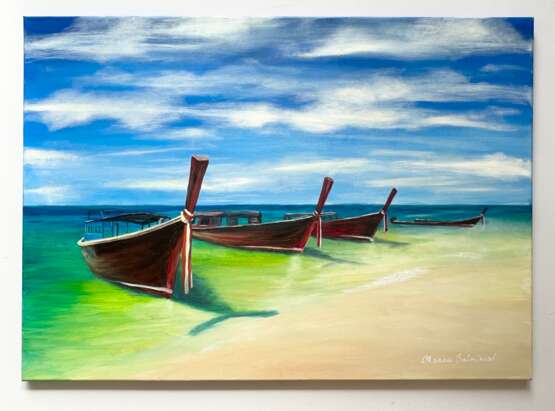 Sunny Thailand Shore oil on canvas 50 x 70 abstract realism Marine art Finland 2023 - photo 2